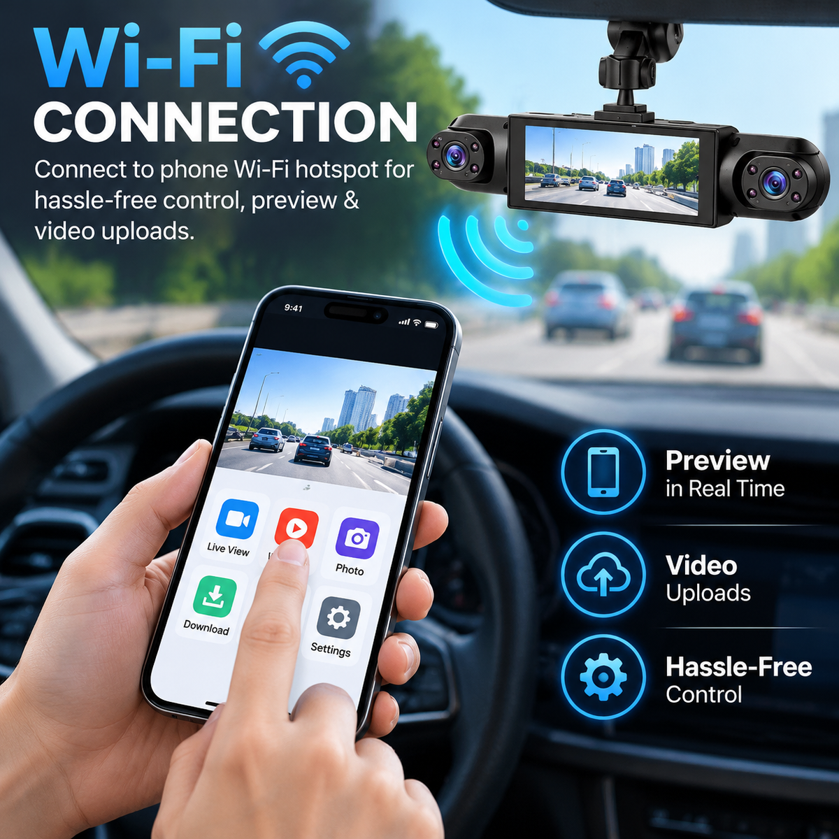 4-Channel Dash Cam with WiFi, Night Vision & Loop Recording
