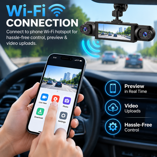 4-Channel Dash Cam with WiFi, Night Vision & Loop Recording
