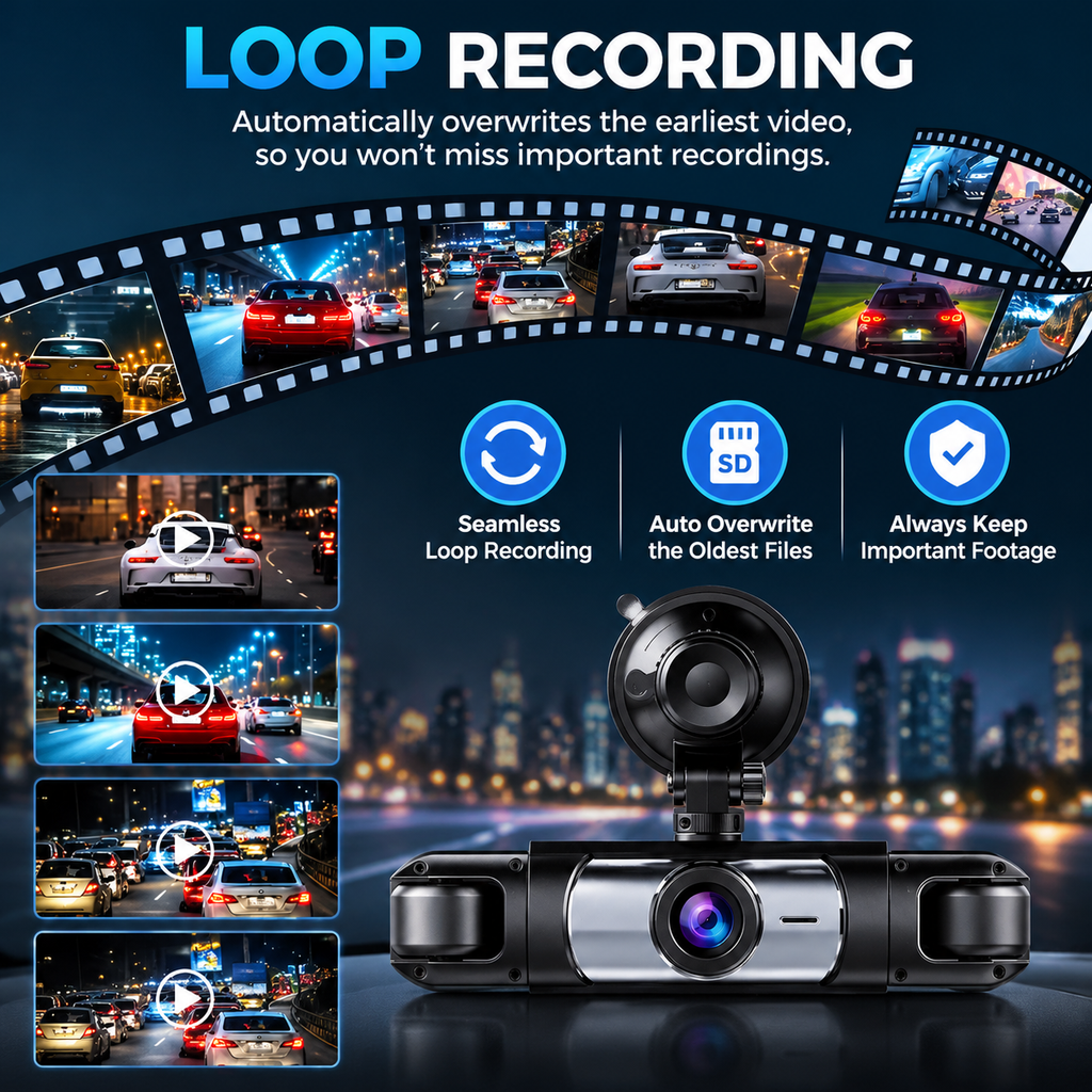 4-Channel Dash Cam with WiFi, Night Vision & Loop Recording