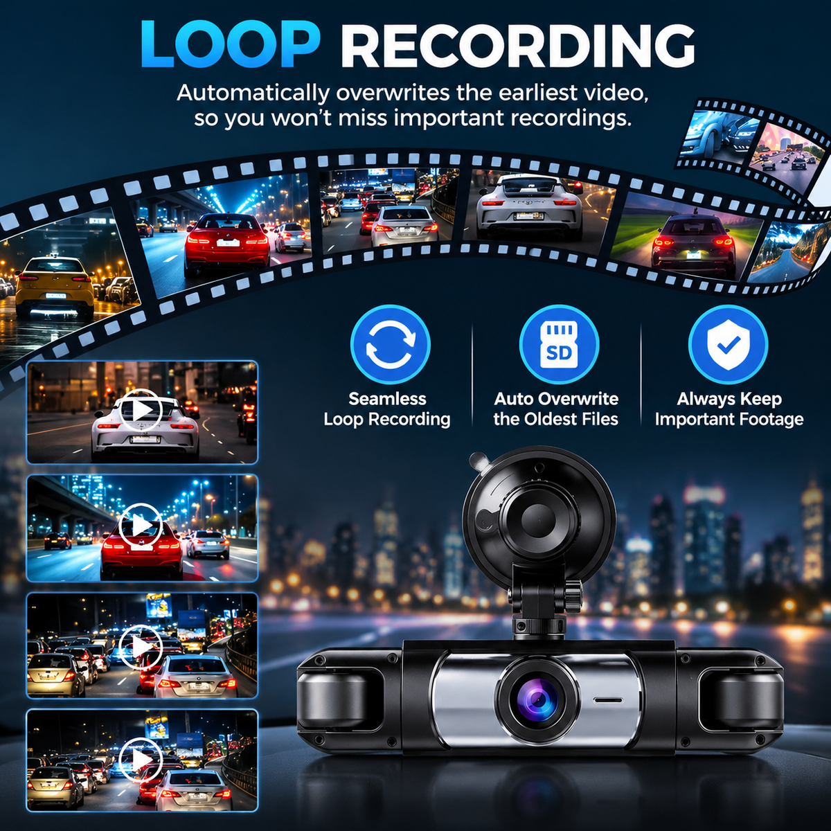 4-Channel Dash Cam with WiFi, Night Vision & Loop Recording