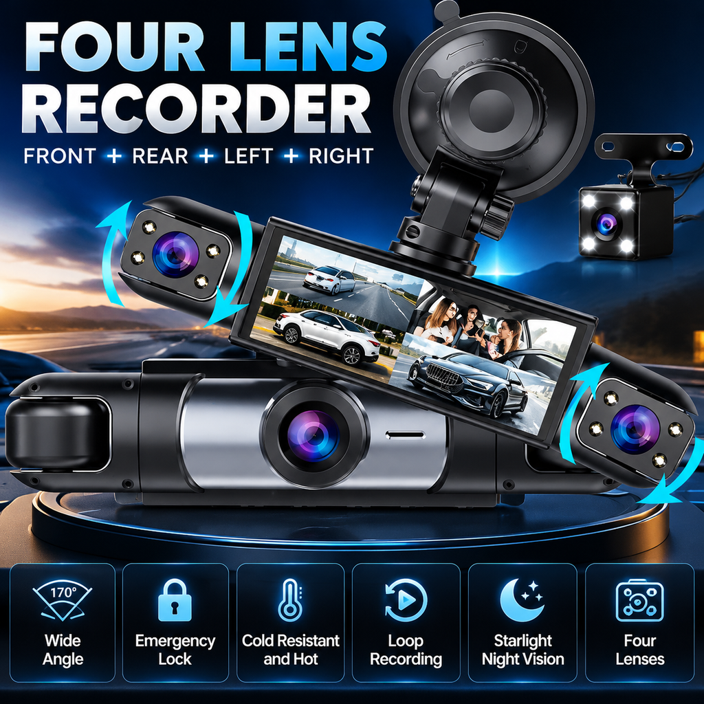 4-Channel Dash Cam with WiFi, Night Vision & Loop Recording